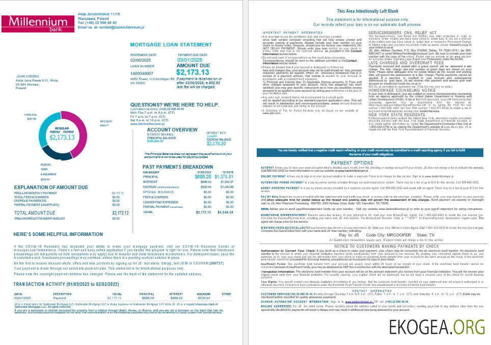 Pologne Relevé hypothécaire de la banque Millennium aux formats Word et PDF 1 , 2